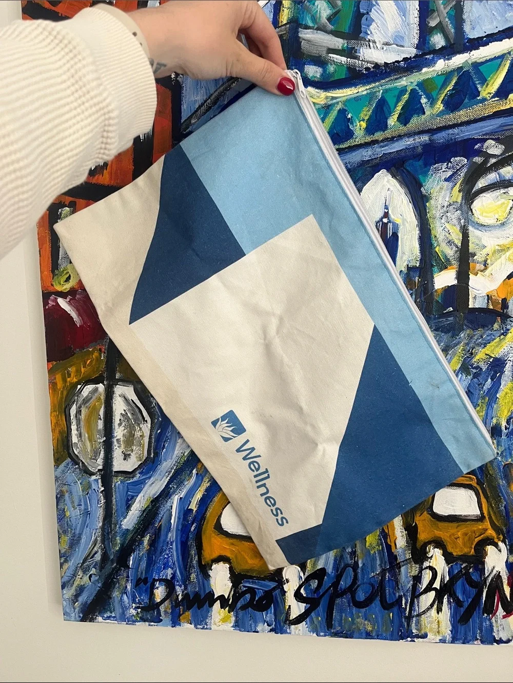 Wellness Canvas Zipper Pouch in Blue and Cream
